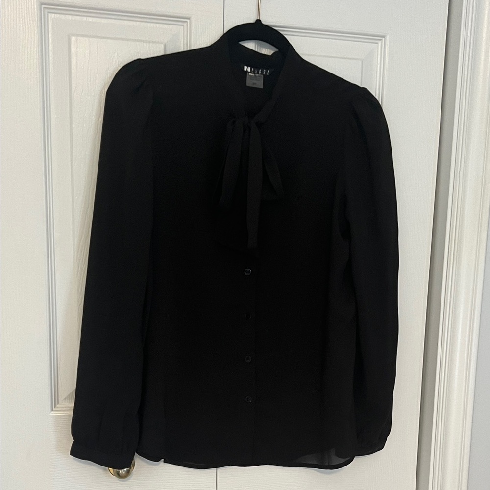 Classic Black Blouse with Bow Detail